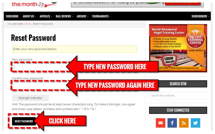 Reset Password Page